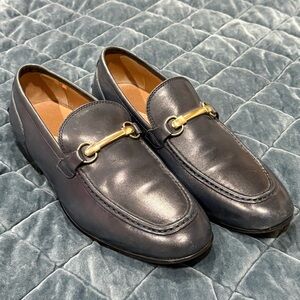 Men's 9.5, Saks Fifth Avenue Navy Blue Leather Horsebit Loafers